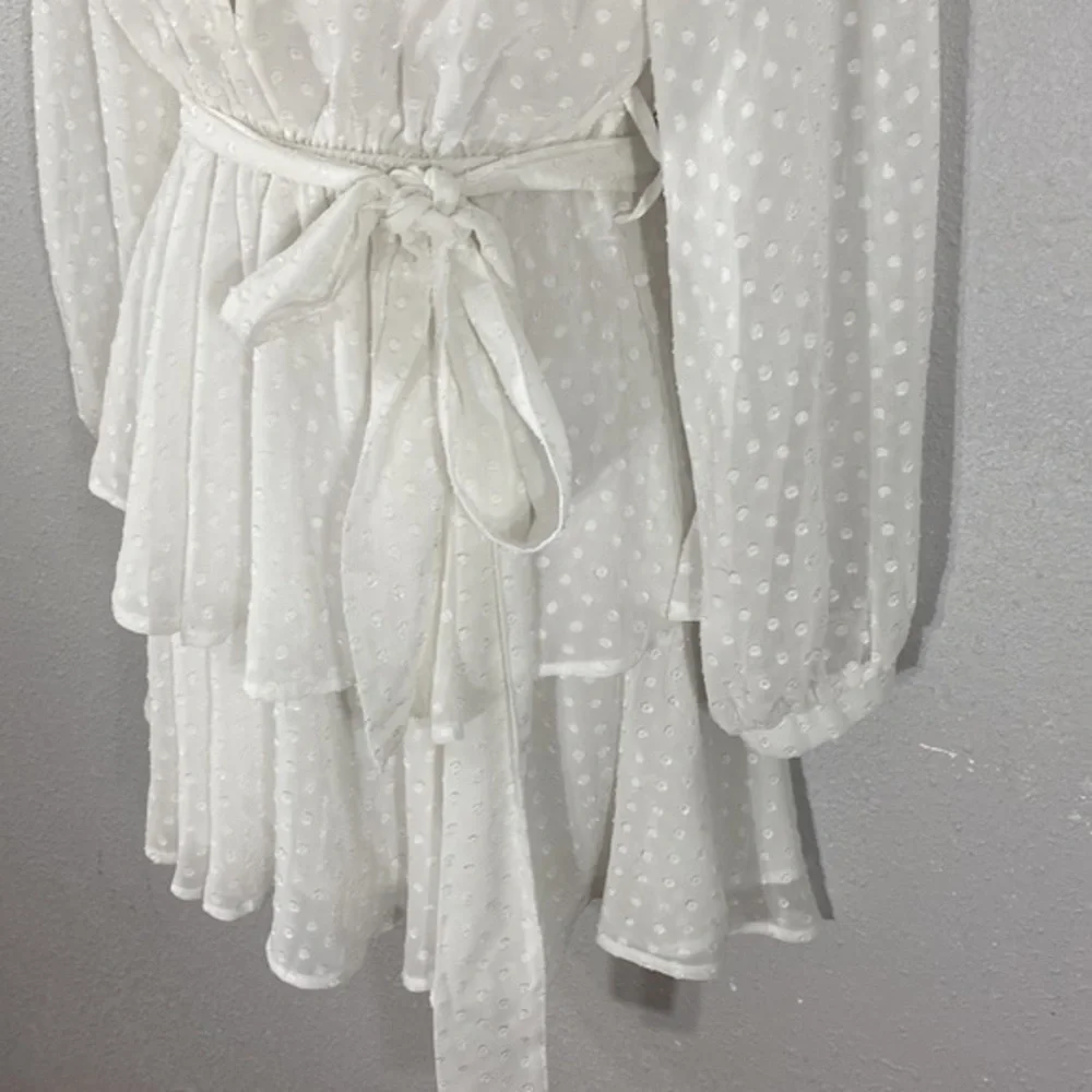 Princess Polly Lioness Legendary Lovers Belted Plunge White Tiered Dress XS RR15